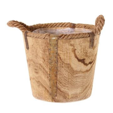 Wooden planter DABIH with rope handles, brown, 9"/22cm, Ø9"/24cm