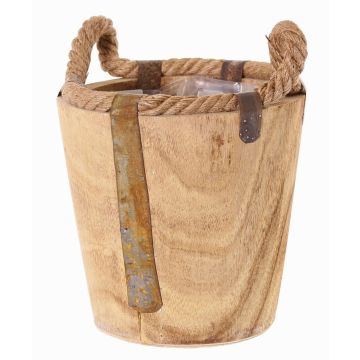 Wooden planter DABIH with rope handles, brown, 7.5"/19cm, Ø8"/20cm Wooden planter DABIH with rope handles, brown, 7.5"/19cm, Ø8"/20cm
