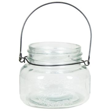 Lantern DACLAN made of glass, metal handle, clear, 3.5"/9cm, Ø4.1"/10,5cm Lantern DACLAN made of glass, metal handle, clear, 3.5"/9cm, Ø4.1"/10,5cm