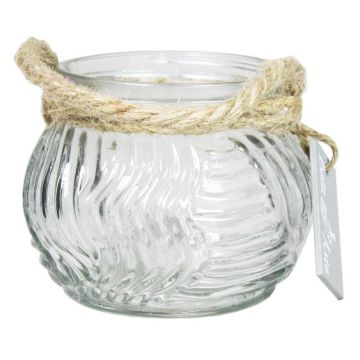 FIDELMA glass candle holder, wavy grooves, clear, 9 cm, Ø 11.5 cm