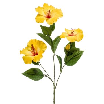 Artificial hibiscus branch AMADOU with flowers, yellow, 31"/80 cm