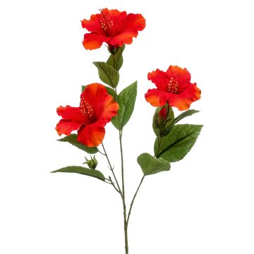 Artificial hibiscus Branch AMADOU with flowers, red, 31"/80 cm