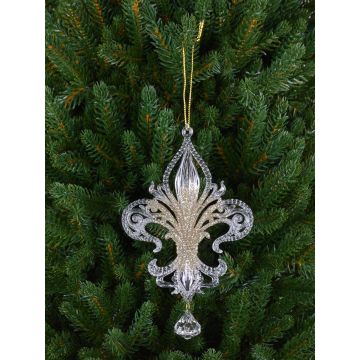 Acrylic ornament Heraldic lily AZARIEL, glitter, transparent-gold, 5.9"/15cm