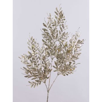 Artificial rowan berry branch CAZENAC, fruits, glitter, champagne, 30"/75cm