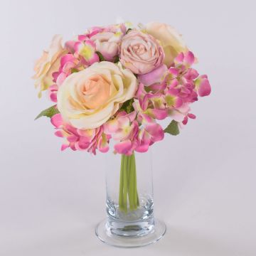 Artificial flower bouquet FOUDILA, roses, hydrangeas, cream-pink, 10"/25cm Artificial flower bouquet FOUDILA, roses, hydrangeas, cream-pink, 10"/25cm