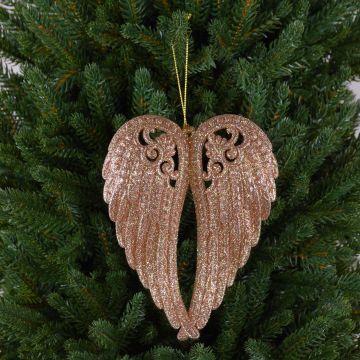 Decorative ornament Angel wings FASITA acrylic, glitter, gold, 5.9"/15cm