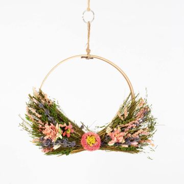 Dried flowers wreath GALENO on ring, pink-purple, 36,5cm, Ø30cm