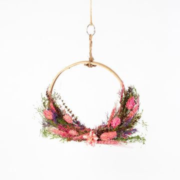 Dried flowers wreath GALENO on ring, pink-purple, 36,5cm, Ø30cm