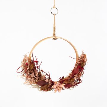 Dried flowers wreath GALENO on ring, burgundy, 36,5cm, Ø30cm