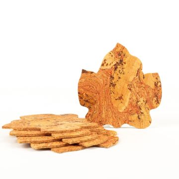 Glass coaster made of cork Grapevine leaf FANAKA, 6 pieces, natural-red-black, 4.7"x4.7"/12x12cm, thickness 0.1"/0,3cm