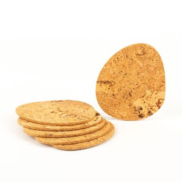 Glass coaster made of cork Pebble GAVAN, 6 pieces, natural-black, 4.1"x3.5"/10,5x9cm, thickness 0.1"/0,3cm