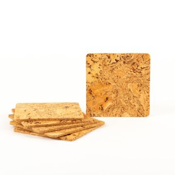 Square glass coaster made of cork BRIANO, 6 pieces, natural, 3.5"x3.5"/9x9cm, thickness 0.1"/0,3cm