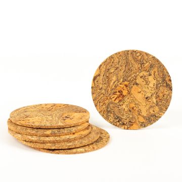 Round glass coaster made of cork NIFEA, 6 pieces, natural-black, Ø3.5"/9cm, thickness 0.1"/0,3cm