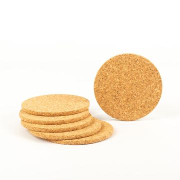 Round glass coaster made of cork DARREN, 6 pieces, natural, Ø3.5"/9cm, thickness 0.2"/0,5cm