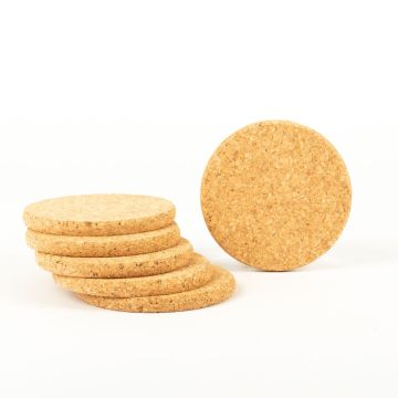 Round glass coaster made of cork DARREN, 6 pieces, natural, Ø3.9"/9,8cm, thickness 0.4"/0,9cm