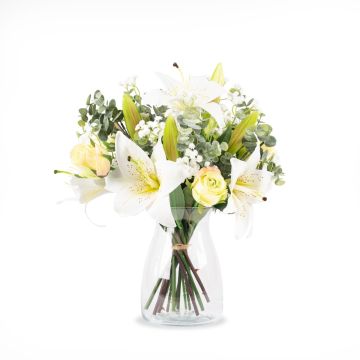Artificial lily bouquet MARIPOSA, rose, white-green, 45cm, Ø40cm