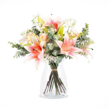 Artificial lily bouquet MARIPOSA, rose, cream-pink, 45cm, Ø40cm