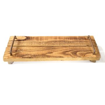 Vintage decorative wooden tray FENRIK with handle, natural flamed, 16"x5.5"x1.6"/40x14x4cm