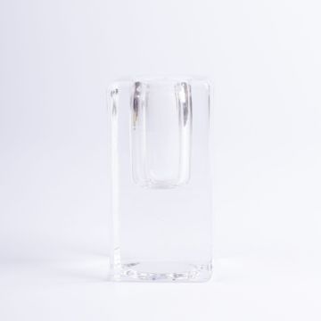 Square glass candleholder SOLUNA for dinner candles, transparent, 1.6"x1.6"x3.9"/4x4x9,8cm