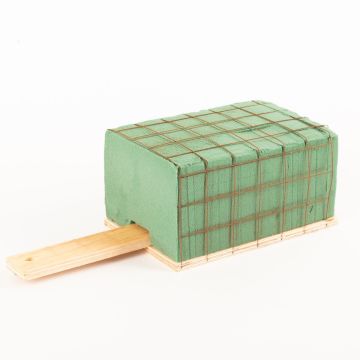 ®mosy Ökodur Floral foam grave bouquet holder EINAR with wire grid, handle, natural wood base, green, 7"x4.3"x3.3"/17x11x8,5cm ®mosy Ökodur Floral foam grave bouquet holder EINAR with wire grid, handle, natural wood base, green, 7"x4.3"x3.3"/17x11x8,5cm