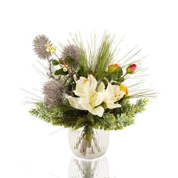 Artificial winter bouquet KEONA, pink-white, 18"/45 cm, Ø 16"/40 cm