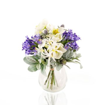 Artificial winter bouquet ALANA, white-purple, 14"/35cm, Ø12"/30cm