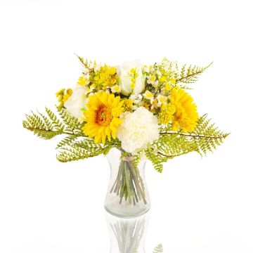Artificial gerbera bouquet MALIA, rose, carnation, yellow, 16"/40cm, Ø12"/30cm