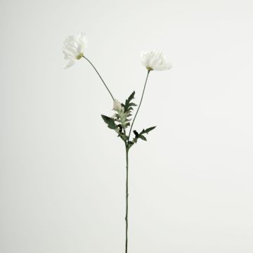 Artificial poppy branch GUNDULA, Eco Collection, white-purple, 28"/70cm, Ø2.8"-3.1"/7-8cm