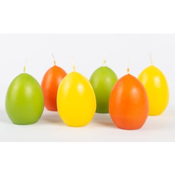Easter egg candles LEONITA, set of 6, yellow-orange-green, 6cm, 4.5cm, 7h – Made in Germany