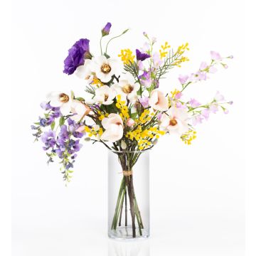 Artificial spring flowers bouquet CALISSA, purple-yellow, 60cm, Ø40cm