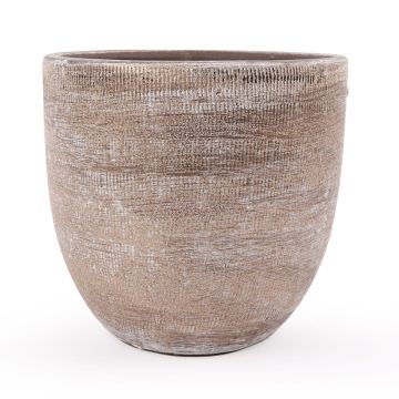 Flower pot made of ceramic KAMUNI, vertical stripes, grey-green, 10"/25cm, Ø11"/27cm