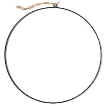 Metal decorative ring FREYDIS with jute cord for hanging, black, Ø16"/40cm
