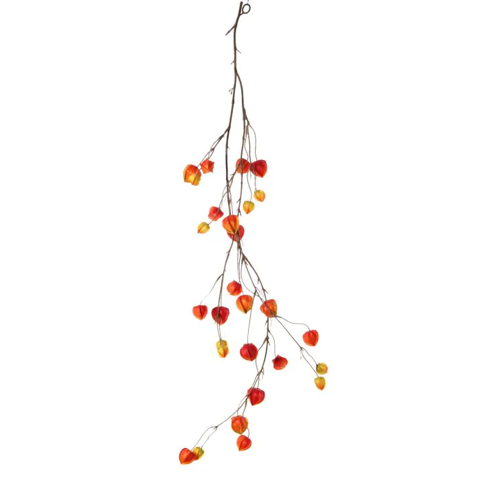 Artificial physalis PAX with fruits, red-orange, 4ft/120cm