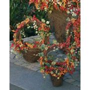 Artificial rowan basket MAURO, vine leaves, red-orange, 14"/35cm