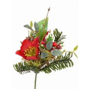 Silk bouquet LILLY, Christmas rose, berries, red, 7"/17cm, Ø4.7"/12cm