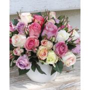 Artificial rose bouquet MOLLY, pink-cream, 12"/30cm, Ø10"/25cm