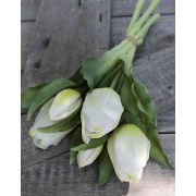 Artificial flowers tulips bouquet LEANA, white-green, 12"/30cm, Ø 8"/20cm