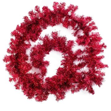 Plastic Garland of silver fir DOROTHEA, red, 9ft/270cm, Ø 8"/20cm