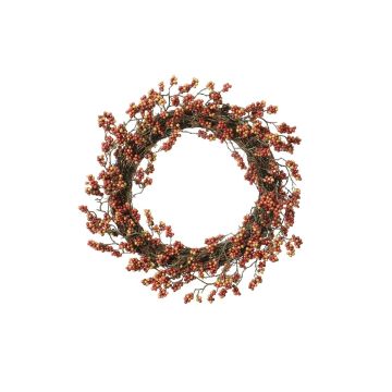 Artificial gaultheria wreath CALLAN, orange-red, Ø 14"/35cm