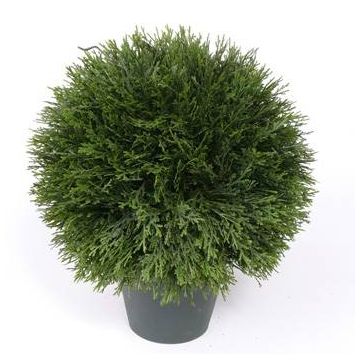 Artificial Cypress ball SIMONA, in planter, 16"/40cm, Ø 12"/30cm