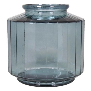 Flower glass vase LOANA, clear-blue, 9"/23cm, Ø9"/23cm, 4L
