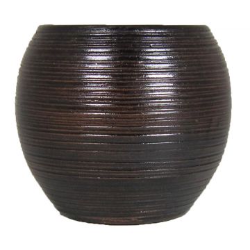 Ceramic planter CATARI, grooves, brown, 14cm, Ø16cm