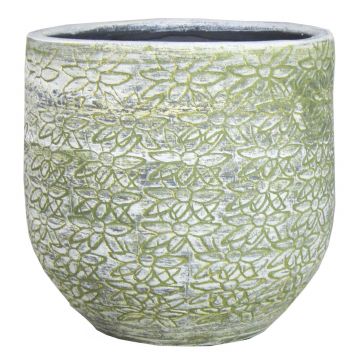Flower pot made of ceramic AUSONE with floral pattern, green-white, 15cm, Ø17cm