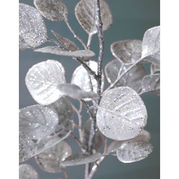 Artificial Eucalyptus Branch CAMILLO with glitter, silver, 18"/45cm
