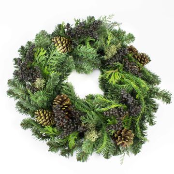 Artificial fir wreath TUVA, berries, cones, green, Ø28"/70cm
