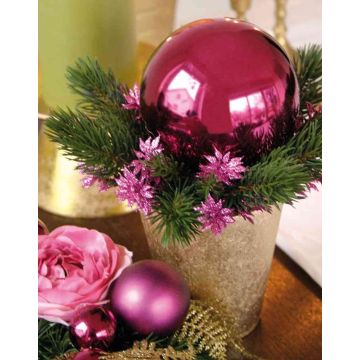 Artificial fir arrangement SKELLA in decorative pot, ball, pink, 8"/20cm