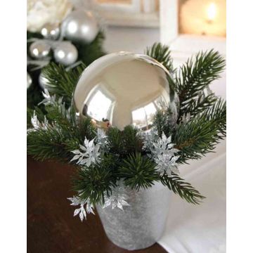Artificial fir arrangement SKELLA in decorative pot, ball, silver, 8"/20cm
