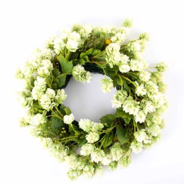 Artificial hop wreath MABILA with holly berries, green, Ø16"/40cm