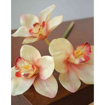 Artificial Cymbidium orchid spray SERAPHINA, yellow-light pink, 18"/45cm