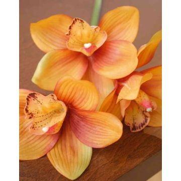 Artificial Cymbidium orchid spray SERAPHINA, orange-yellow, 18"/45cm